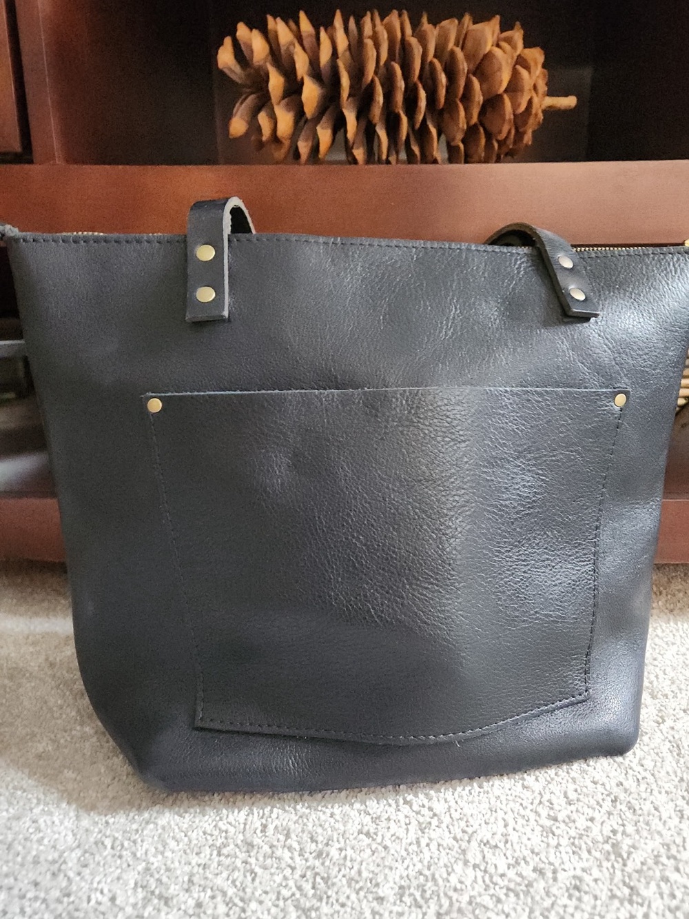 Portland Leather Goods Black Leather Tote Bag Zip Top